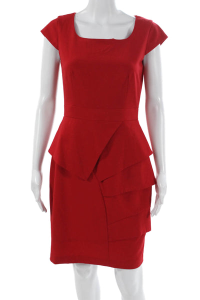 Calvin Klein Women Sheath Dress Red Square Neck Short Sleeve Size 4