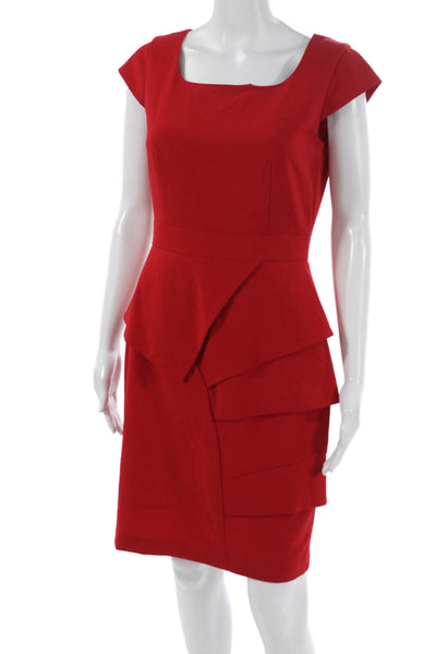 Calvin Klein Women Sheath Dress Red Square Neck Short Sleeve Size 4