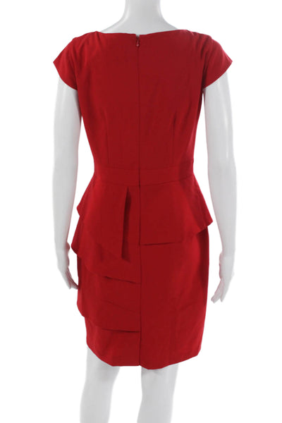 Calvin Klein Women Sheath Dress Red Square Neck Short Sleeve Size 4
