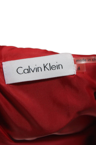 Calvin Klein Women Sheath Dress Red Square Neck Short Sleeve Size 4