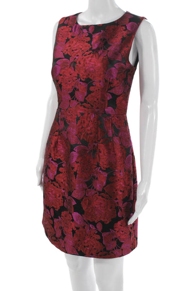 Betsey Johnson Womens Sheath Dress Red Floral Knee Length Sleeveless Size 2