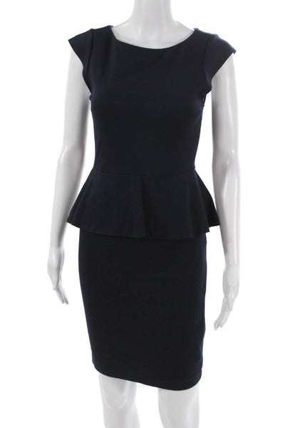 Alice + Olivia Women Pencil Dress Blue Boat Neck Short Sleeve Rayon Zip Size 4