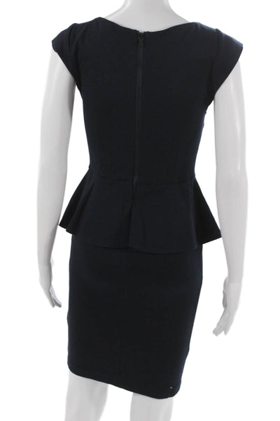 Alice + Olivia Women Pencil Dress Blue Boat Neck Short Sleeve Rayon Zip Size 4