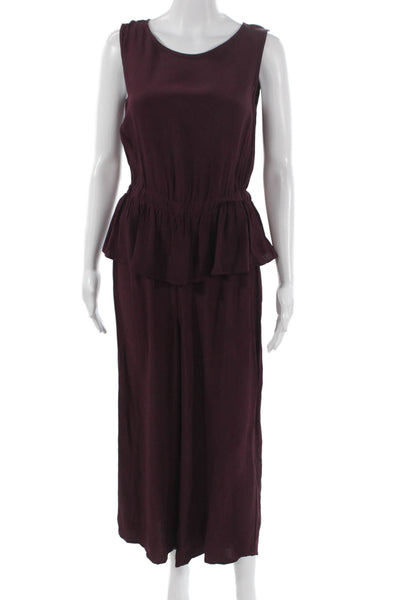 Max Studio Womens Purple Sleeveless Jumpsuit Viscose Zip Round Neck Size XS