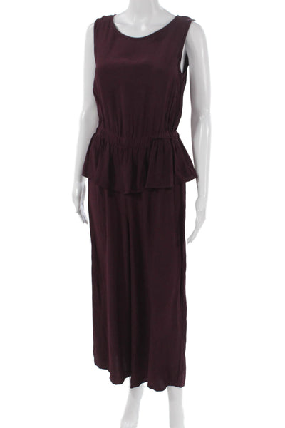 Max Studio Womens Purple Sleeveless Jumpsuit Viscose Zip Round Neck Size XS