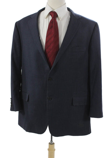 Hickey Freeman Mens Striped Blue Wool Blazer Button Closure Size L