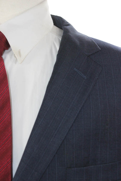 Hickey Freeman Mens Striped Blue Wool Blazer Button Closure Size L