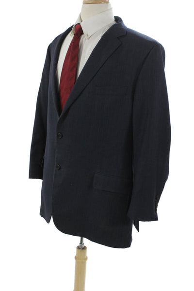 Hickey Freeman Mens Striped Blue Wool Blazer Button Closure Size L