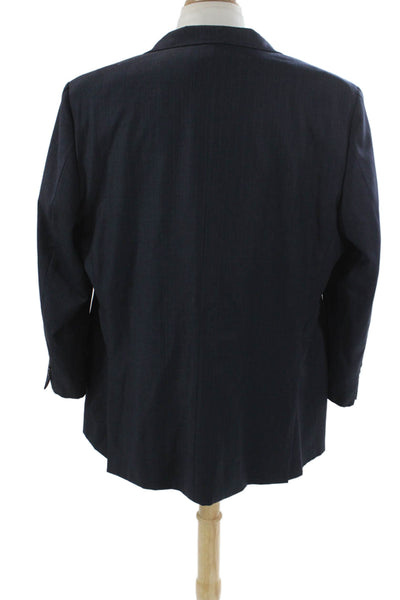 Hickey Freeman Mens Striped Blue Wool Blazer Button Closure Size L