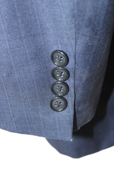 Hickey Freeman Mens Striped Blue Wool Blazer Button Closure Size L