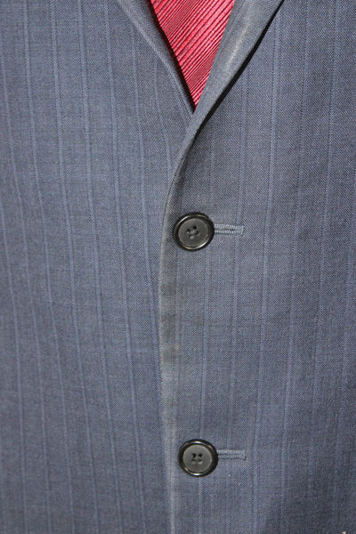 Hickey Freeman Mens Striped Blue Wool Blazer Button Closure Size L