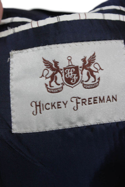 Hickey Freeman Mens Striped Blue Wool Blazer Button Closure Size L