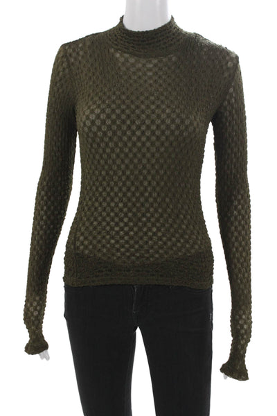 Frame Women Mock Neck Long Sleeve Basic Blouse Green Polyamide Size XS