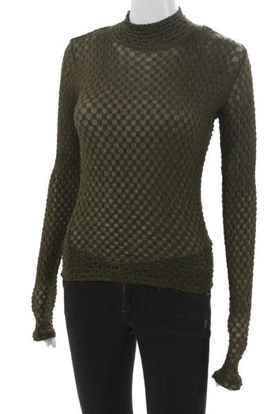 Frame Women Mock Neck Long Sleeve Basic Blouse Green Polyamide Size XS