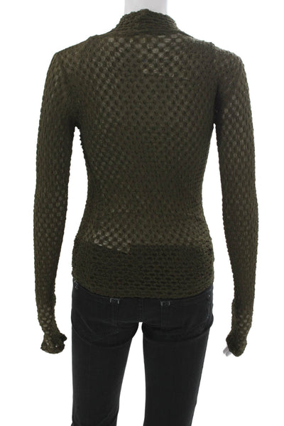 Frame Women Mock Neck Long Sleeve Basic Blouse Green Polyamide Size XS