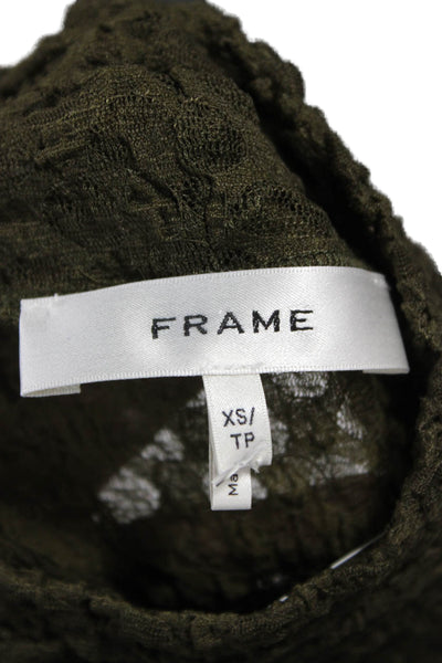 Frame Women Mock Neck Long Sleeve Basic Blouse Green Polyamide Size XS