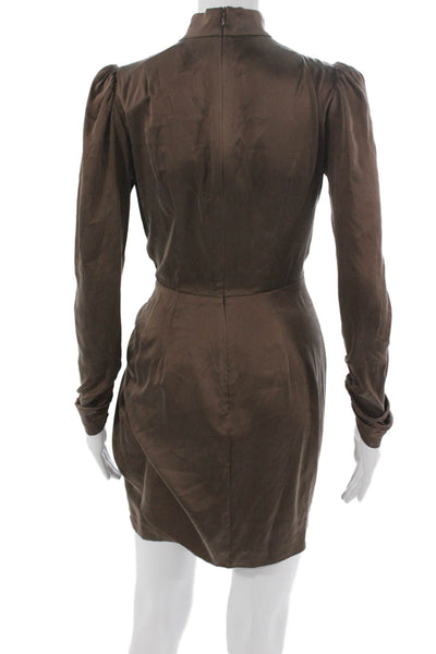 Zimmermann Women Mini Silk High Neck Long Sleeve Brown Zip Dress Size 0