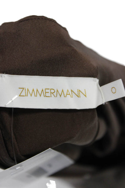 Zimmermann Women Mini Silk High Neck Long Sleeve Brown Zip Dress Size 0