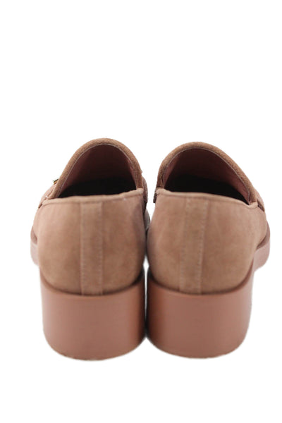 Chanel Womens Slip On Block Heel Interlocking CC Loafers Brown Suede Size 35.5
