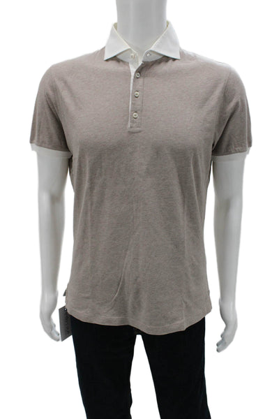 Brunello Cucinelli Mens Beige Cotton Blend Collared Short Sleeve Polo Size S