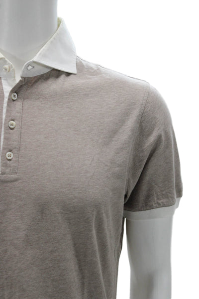 Brunello Cucinelli Mens Beige Cotton Blend Collared Short Sleeve Polo Size S