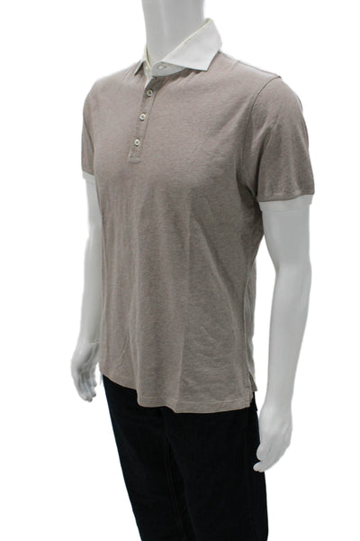 Brunello Cucinelli Mens Beige Cotton Blend Collared Short Sleeve Polo Size S