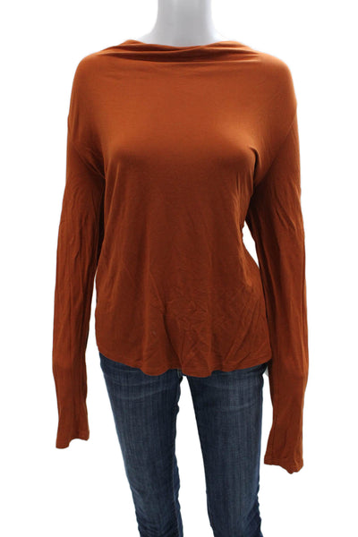 Max Mara Womens Cowl Neck Pullover T Shirt Orange Polyester Blend Size S