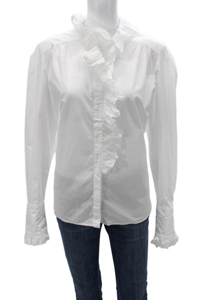 Cara Cara Women Blouse Collared Long Sleeve White 100% Cotton Size M