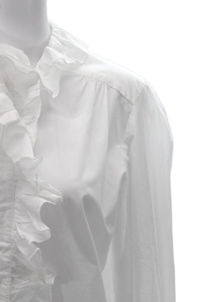 Cara Cara Women Blouse Collared Long Sleeve White 100% Cotton Size M