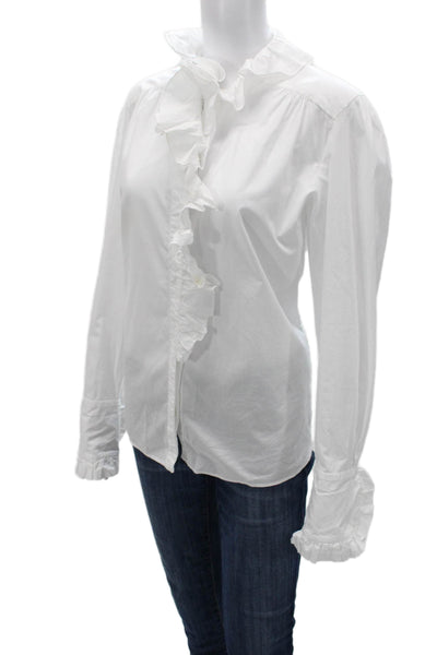 Cara Cara Women Blouse Collared Long Sleeve White 100% Cotton Size M