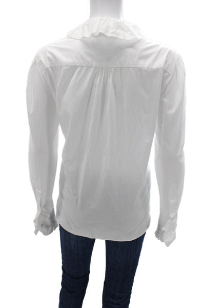 Cara Cara Women Blouse Collared Long Sleeve White 100% Cotton Size M
