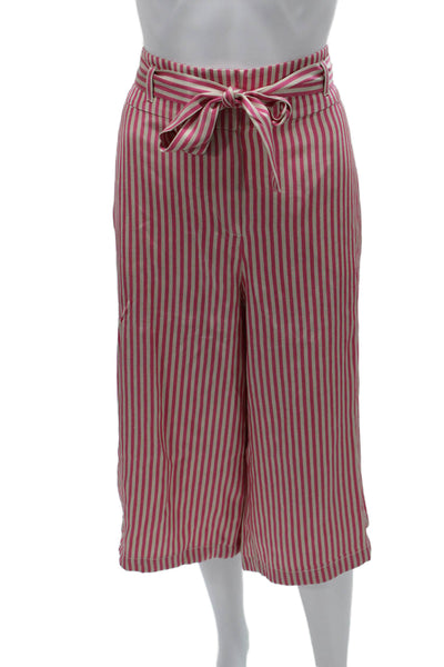 Ettitwa Women Cropped Striped Acetate Zip Pants Size 12