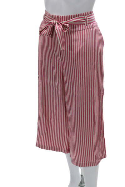 Ettitwa Women Cropped Striped Acetate Zip Pants Size 12