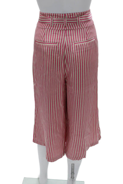 Ettitwa Women Cropped Striped Acetate Zip Pants Size 12