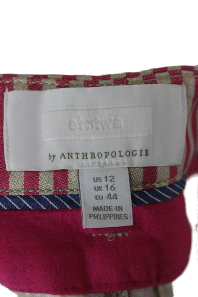 Ettitwa Women Cropped Striped Acetate Zip Pants Size 12