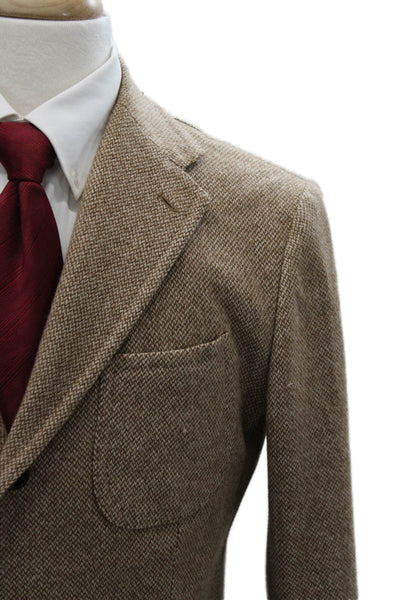 Franck Namani Mens Tweed Brown Blazer Solid Size 38