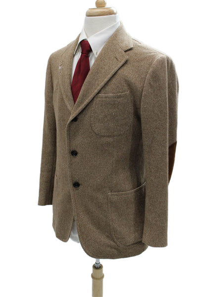Franck Namani Mens Tweed Brown Blazer Solid Size 38