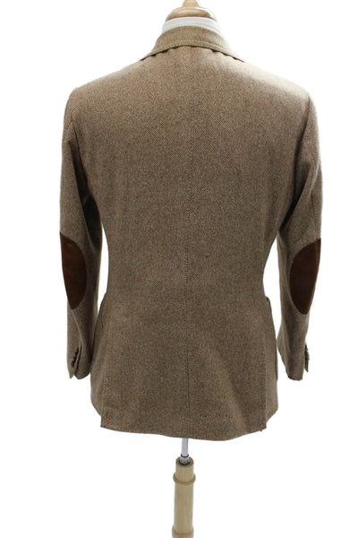 Franck Namani Mens Tweed Brown Blazer Solid Size 38