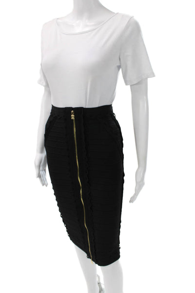 Herve Leger Women Bandage Skirt Black Rayon Knee Length Zip Size 2XS