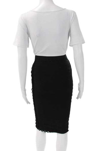 Herve Leger Women Bandage Skirt Black Rayon Knee Length Zip Size 2XS