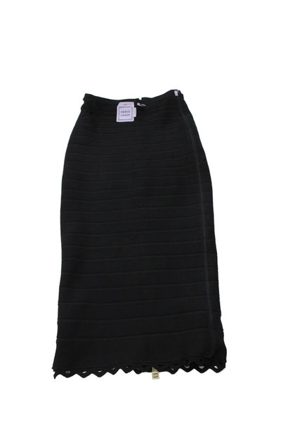 Herve Leger Women Bandage Skirt Black Rayon Knee Length Zip Size 2XS