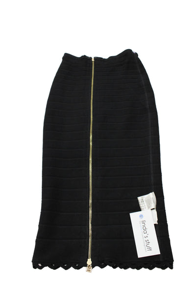 Herve Leger Women Bandage Skirt Black Rayon Knee Length Zip Size 2XS