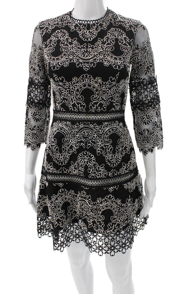 Alexis Womens Fit & Flare Floral Knee Length Black Dress 3/4 Sleeve Size XS