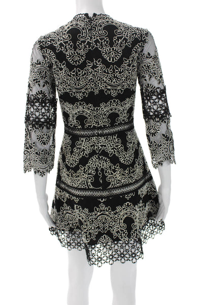Alexis Womens Fit & Flare Floral Knee Length Black Dress 3/4 Sleeve Size XS