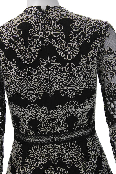Alexis Womens Fit & Flare Floral Knee Length Black Dress 3/4 Sleeve Size XS