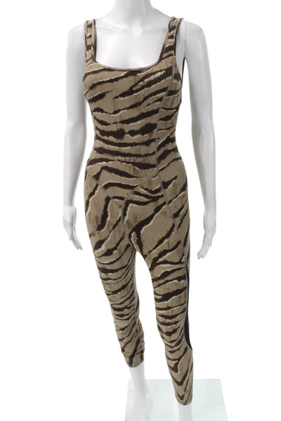 Michi Women Brown Animal Print Scoop Neck Sleeveless Nylon Unitard Size 2XS