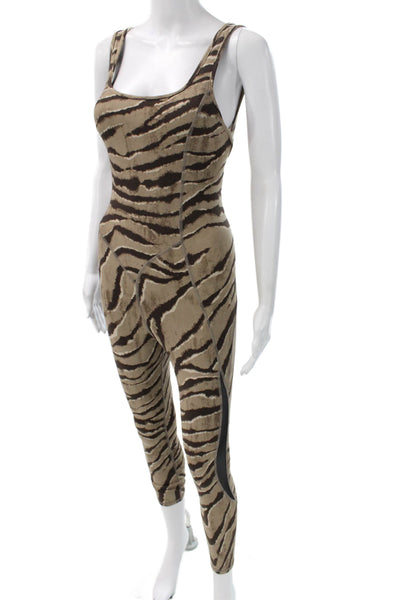 Michi Women Brown Animal Print Scoop Neck Sleeveless Nylon Unitard Size 2XS