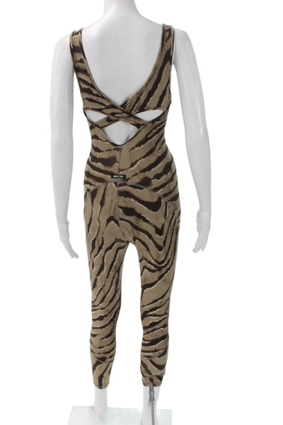 Michi Women Brown Animal Print Scoop Neck Sleeveless Nylon Unitard Size 2XS