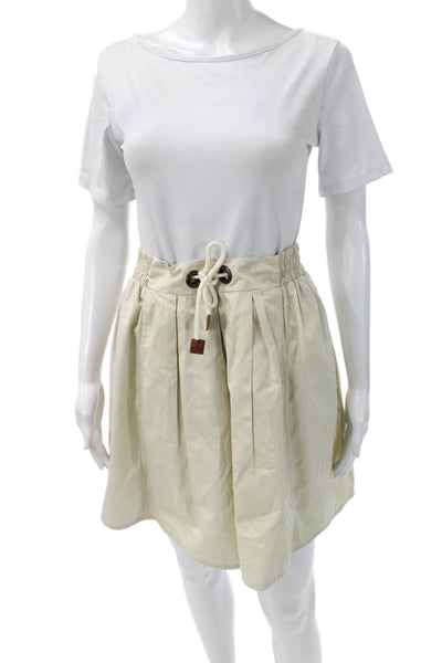 Zara Basic Womens A-Line Skirt Beige Cotton Blend Drawstring Size L