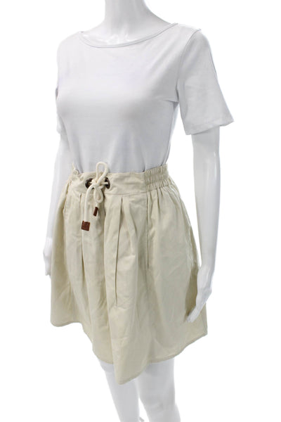 Zara Basic Womens A-Line Skirt Beige Cotton Blend Drawstring Size L